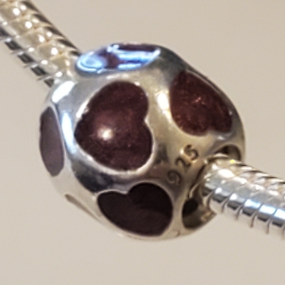 Pandora Moments Enamel Red Hearts Adorn A Round Threaded Charm Authentic 925 ALE - Picture 1 of 10